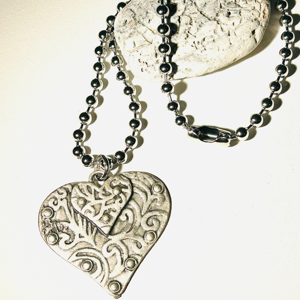 Heart pendant necklace, large heart necklace, ball chain necklace, love gift